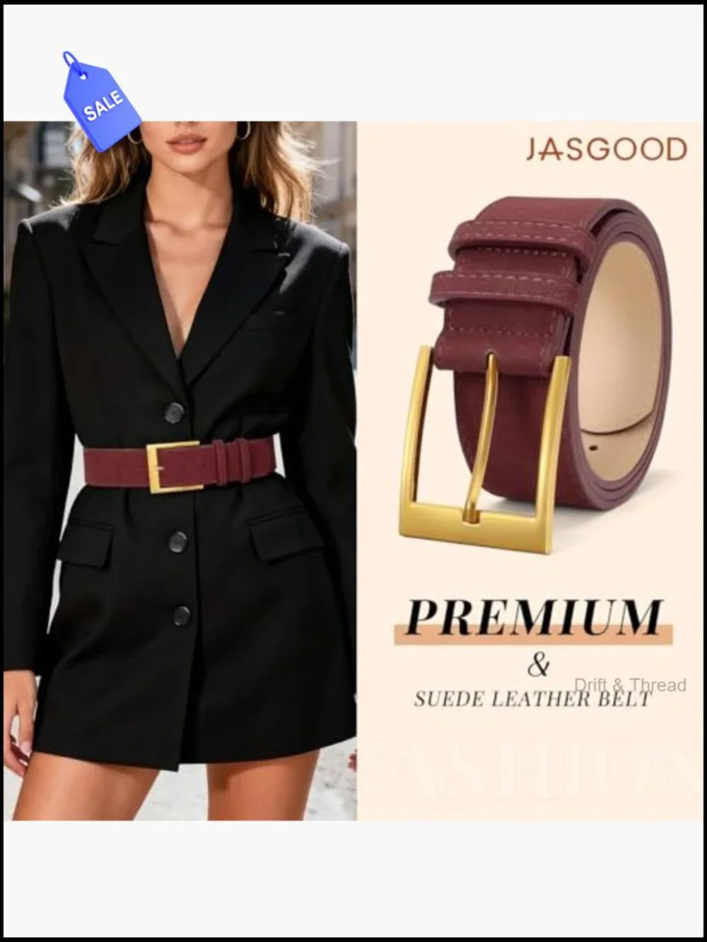 Vintage Suede Leather Wide Chunky Belt with Gold Buckle